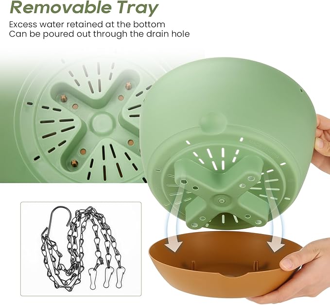 10 Inch Hanging Planter, 2 Pack Hanging Plastic Plant Self Watering Pot with Drainage Holes & Saucers, Hanging Baskets Flower Pots for Indoor Outdoor Garden Plants and Flowers-Green