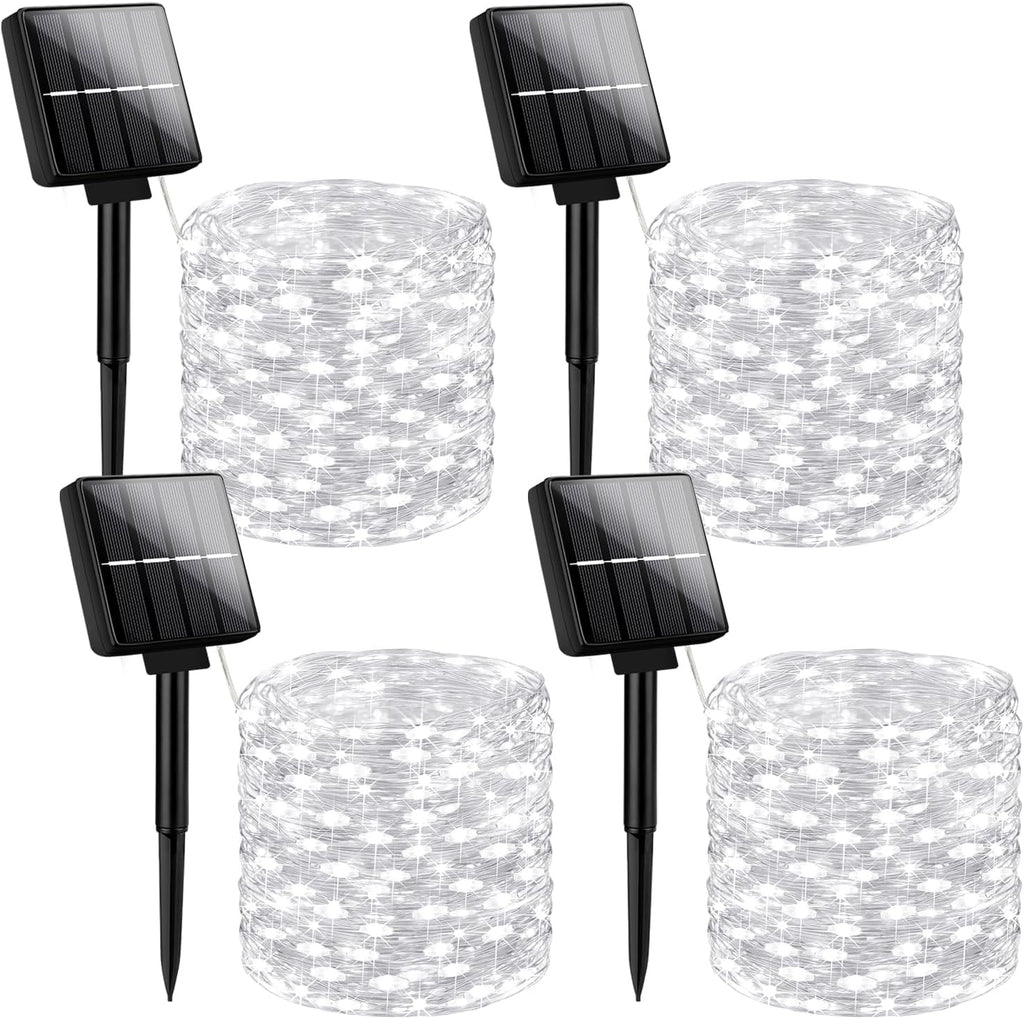 Brightever Solar Powered String Lights Outdoor Waterproof, 4-Pack Total 160FT 400 LED Solar Twinkle Lights with 8 Lighting Modes, Solar Fairy Lights for Fence, Balcony (Daylight White)