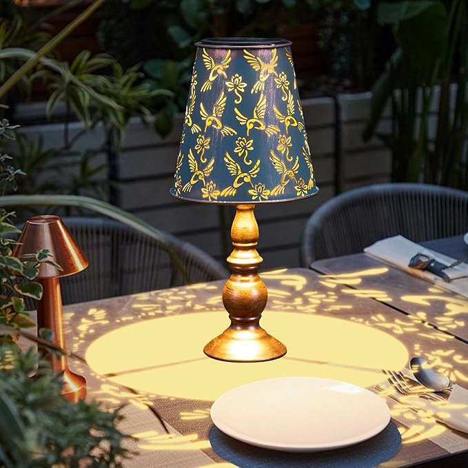pearlstar Solar Table Lamps Bedside Lamps - Hummingbird Garden Waterproof Cordless Solar Table Lamps for Patio Garden Pathway Yard