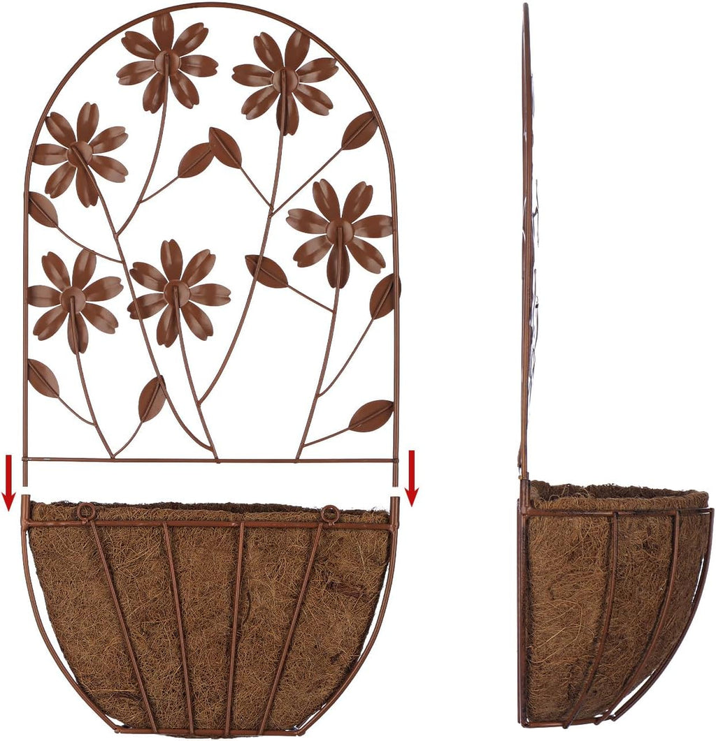 BAYN 2PKs Wall Hanging Planter Decor Art with Flower, Metal Wall Mounted Planters Indoor Outdoor Wall Planter for Succulent Herb Home Garden Yard