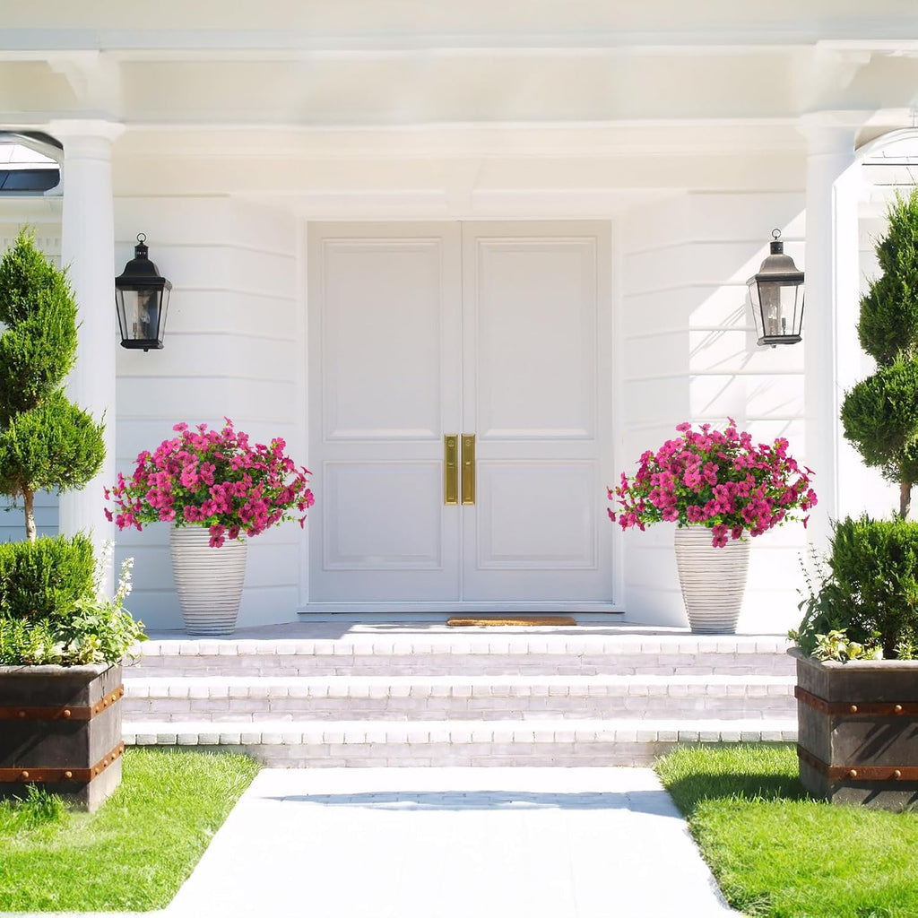 Artificial Fake Flowers for Outdoor Spring Decoration, 16 Bundles Faux Silk Colorful Daisy UV Resistant Realistic for Outside Porch Patio Home Yard Garden Planters Pots Window Box (Red Purple)