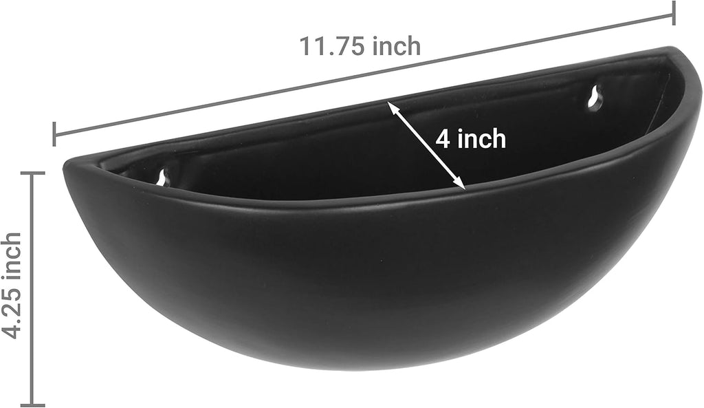 MyGift Matte Black Ceramic Indoor Wall Planter, 12 Inch Semi Circle Hanging Wall Vase, Set of 2