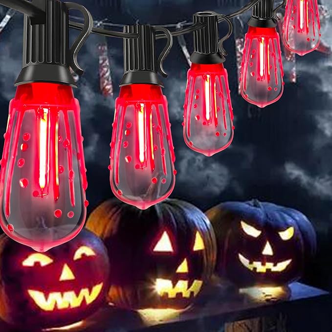 10Ft Halloween LED String Lights Outdoor with 10 ST40 Red Blood Drop Lights, UL Listed Connectable Halloween Patio Lights Set for Indoor Outdoor Backyard Garden Halloween Christmas Party Decor