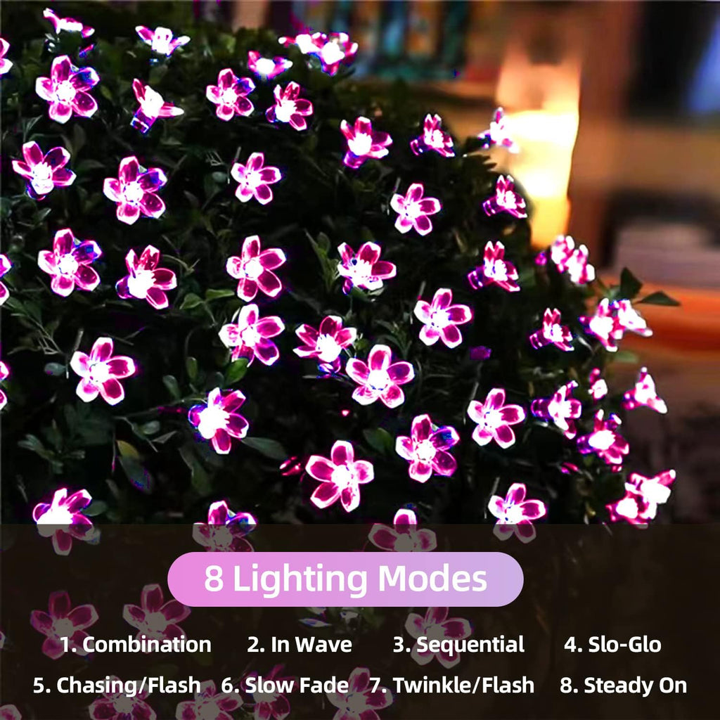 ITICdecor Solar String Flower Lights Outdoor Waterproof 50 LED Fairy Light Decorations for Garden Fence Patio Yard Christmas Tree, Lawn, Patio, Party Decoration (Pink)