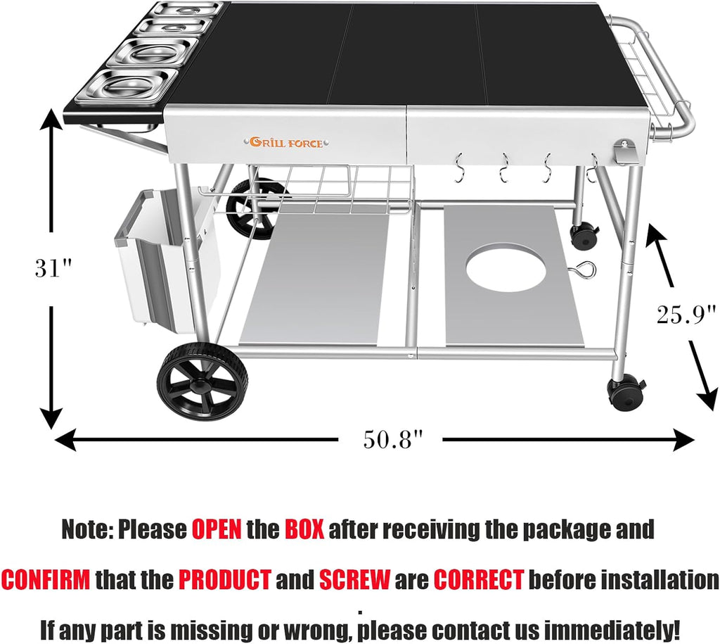 Pizza Oven Table with Topping Station, Outdoor Pizza Oven Cart, Grill Table for Outside, Grill Cart, Food Prep Work cart Fits for Ninja Woodfire Grill, Blackstone Griddle,Tabletop Grill