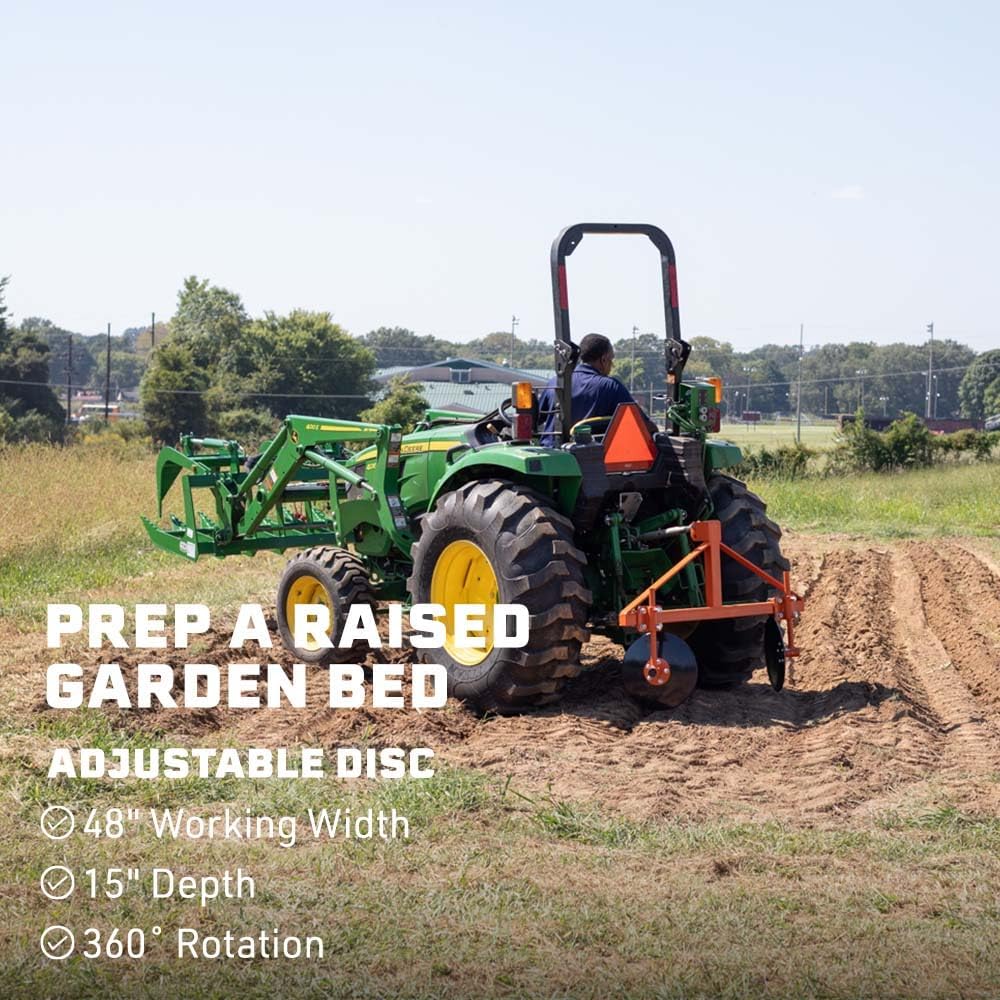 Titan Attachments 3 Point 48" Adjustable Disc Bedder Fits Cat 1 Tractors, Quick Hitch Compatible, Cultivator Garden Bedder and Hiller Attachment, 16" Disc Blades for Outdoor Field Work