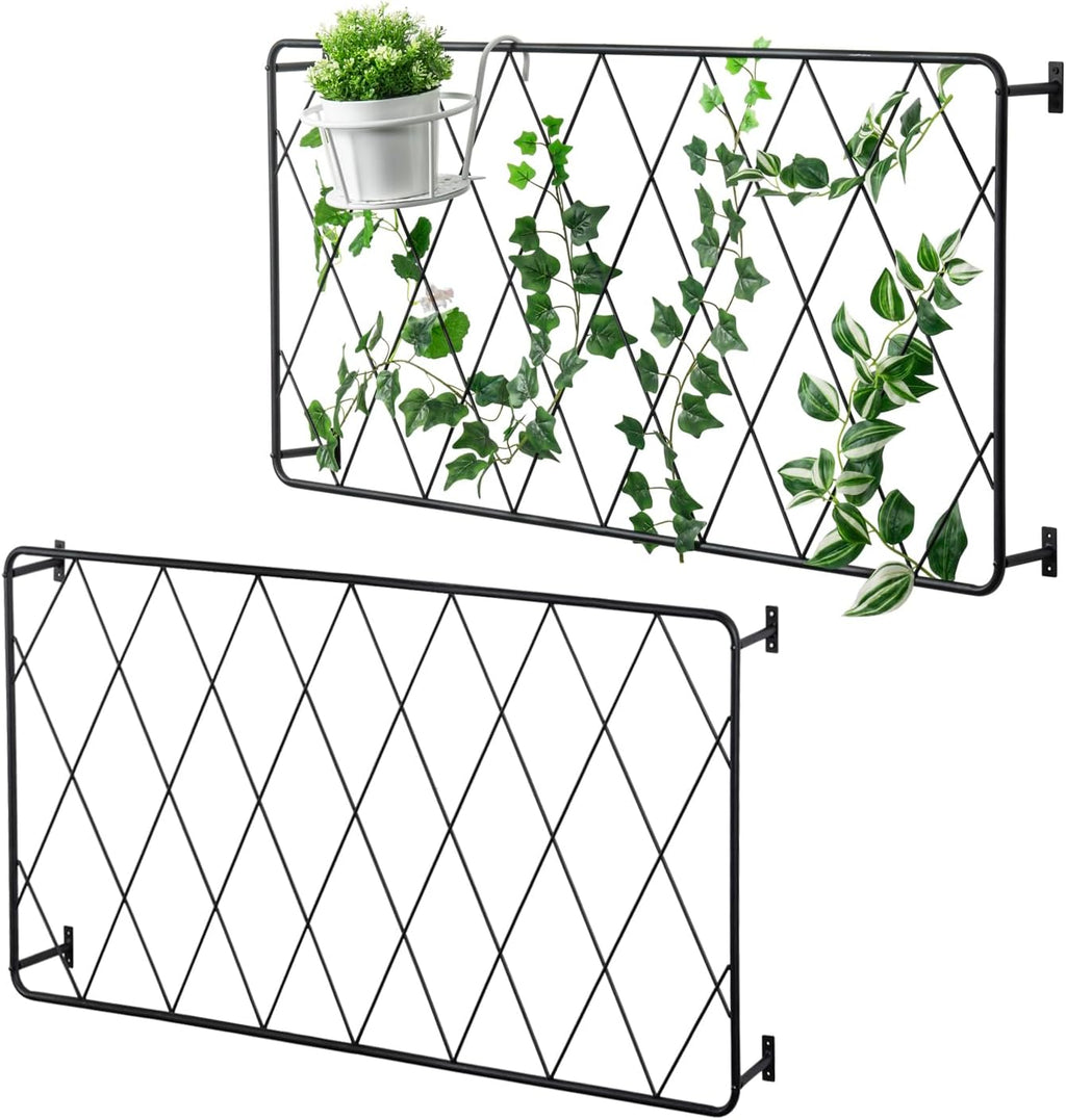 MyGift 50"x24" Wall Mounted Garden Trellis, Black Metal Lattice Panels for Outside, Hanging Lattice Support Frame for Outdoor or Indoor Climbing Plants, Set of 2 Panels