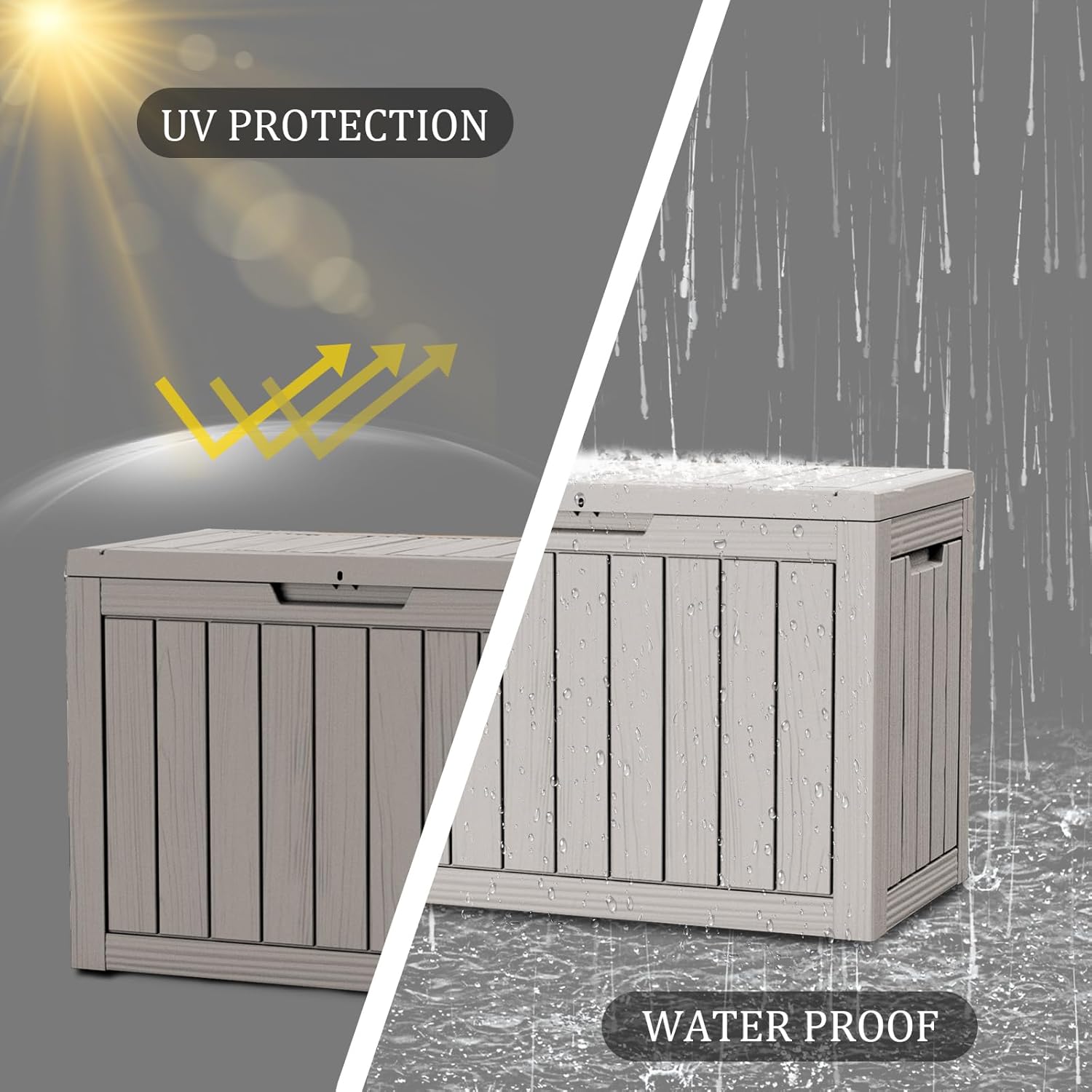 45 Gallon Waterproof Deck Box, Lockable Resin Storage Box for Patio Furniture Cushions Garden Tools and Outdoor Delivery Storage, Coffee