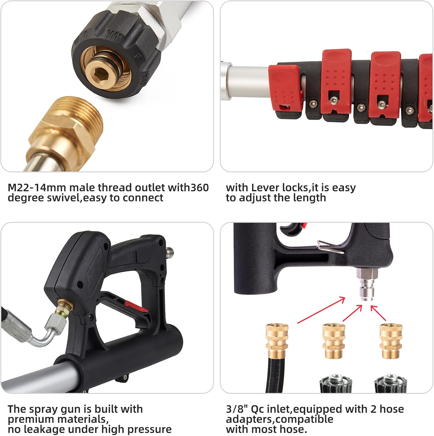 Tecoloy 24 FT Telescoping Pressure Washer Wand with Power Washer Extension Wand, Support Belt, Gutter Cleaner Attachment, 5 Spray Nozzle Tips and 2 Hose Inlet Adapters