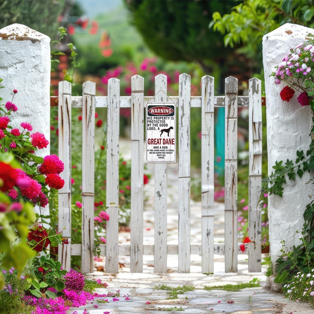 Warning Sign, This Property Is Protected By The Goodlord, A Great Dane And A Gun Warning Wood Plaque Sign, Funny Door Signs, Decorative Wood Hanging Suspension Plaque, Farmhouse Wooden Wall Decor