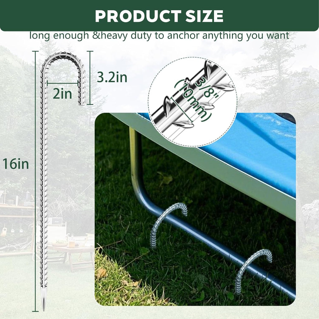 10 Pieces J Hooks Rebar Metal Tent Stakes 16 Inch Galvanized Ground Anchors Yard Stakes for Landscape Fabric Artificial Turf Heavy Duty Anti Rust for Outdoor Lawn Decorations Inflatables Swing Set