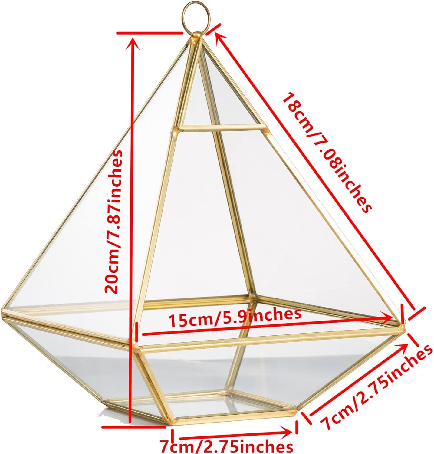 NCYP Geometric Glass Terrarium for Succulent, Air Plants - 5.9x5.9x7.87 Inches - Wall Hanging Glass Planter Pot, Home Garden Tabletop Decoration, Gold (Terrarium Only)