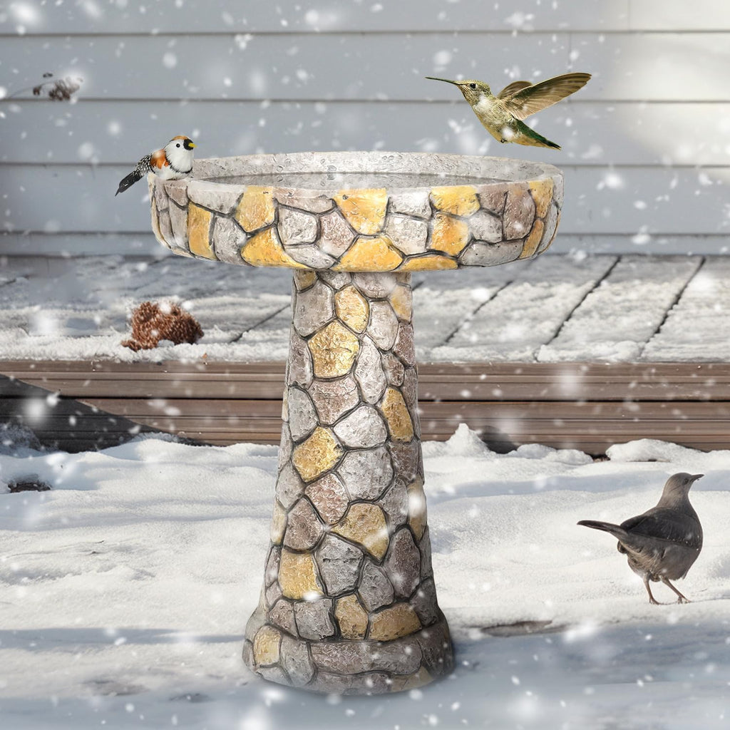 24" H Outdoor Concrete Bird Bath - 24" H * 18.8" Φ Mosaic Stone Design BirdBath Perfect for Adding Interest to Garden, Patio, Backyard, Porch and Deck