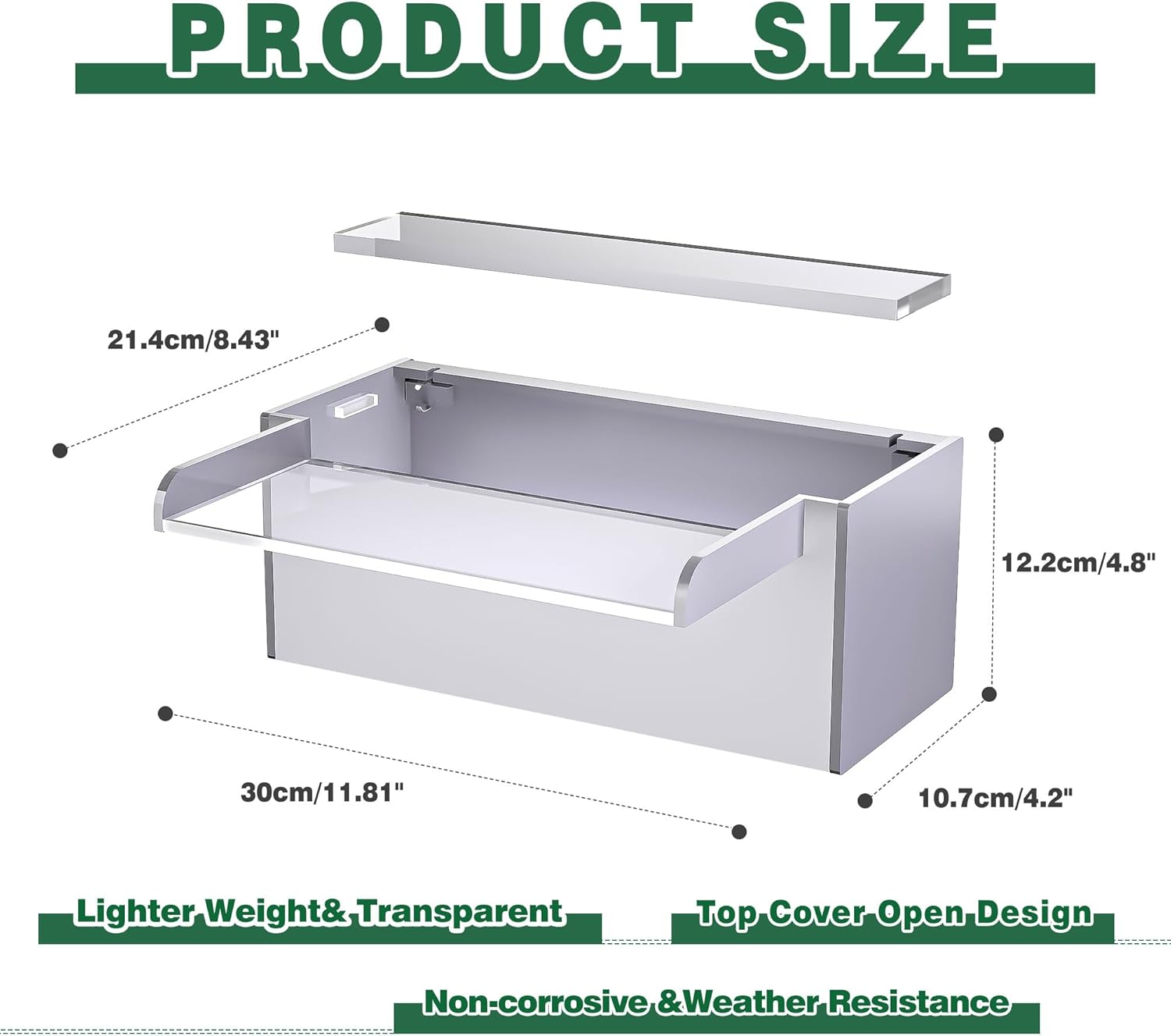 Pool Fountain, LONGRUNNEW Transparent Acrylic Pool Waterfall Spillway, 11.8 Inches Pool Water Feature for Garden Patio, Backyard Koi Pond Decor