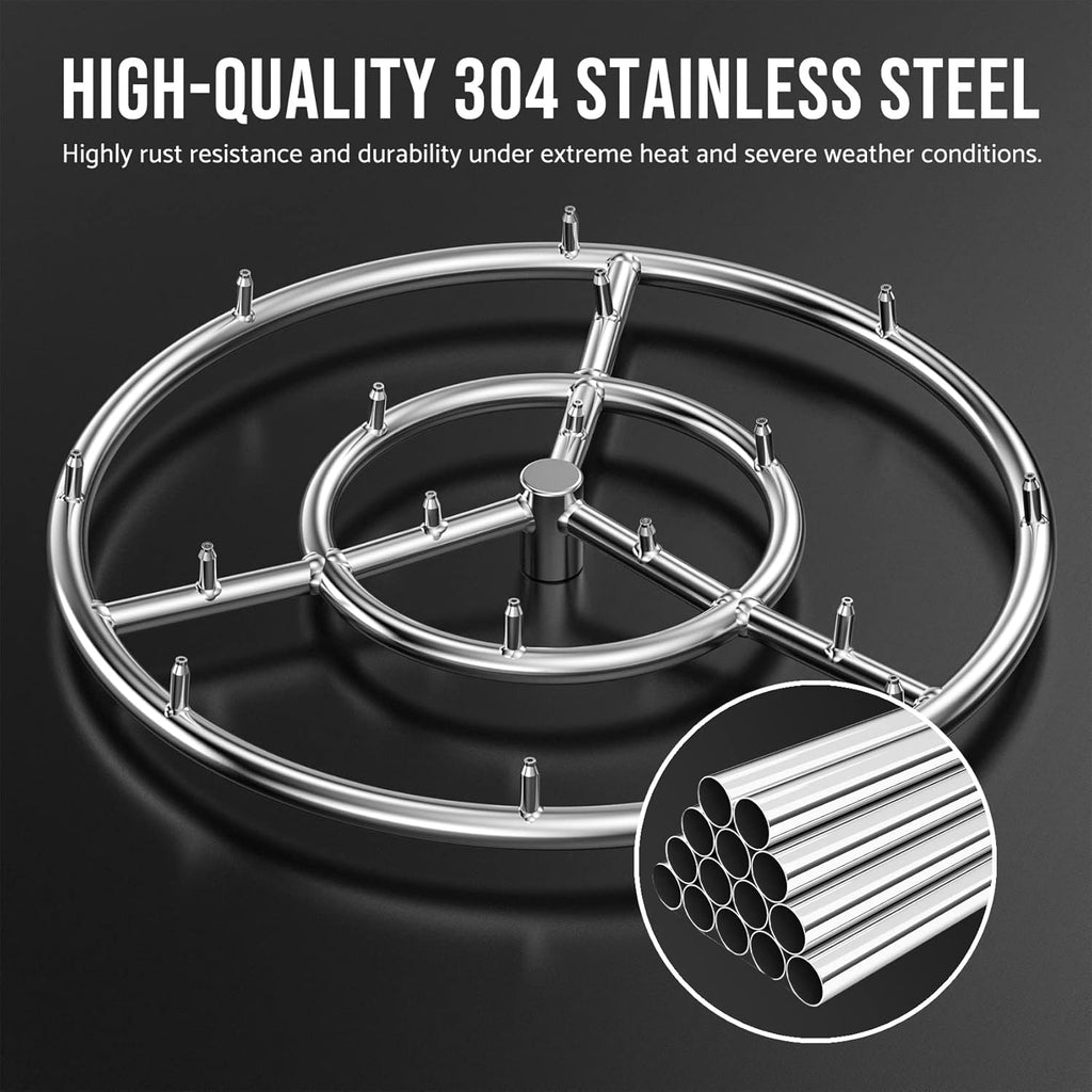 Skyflame 18 Inch Round Stainless Steel Fire Pit Jet Burner Ring - High Flame