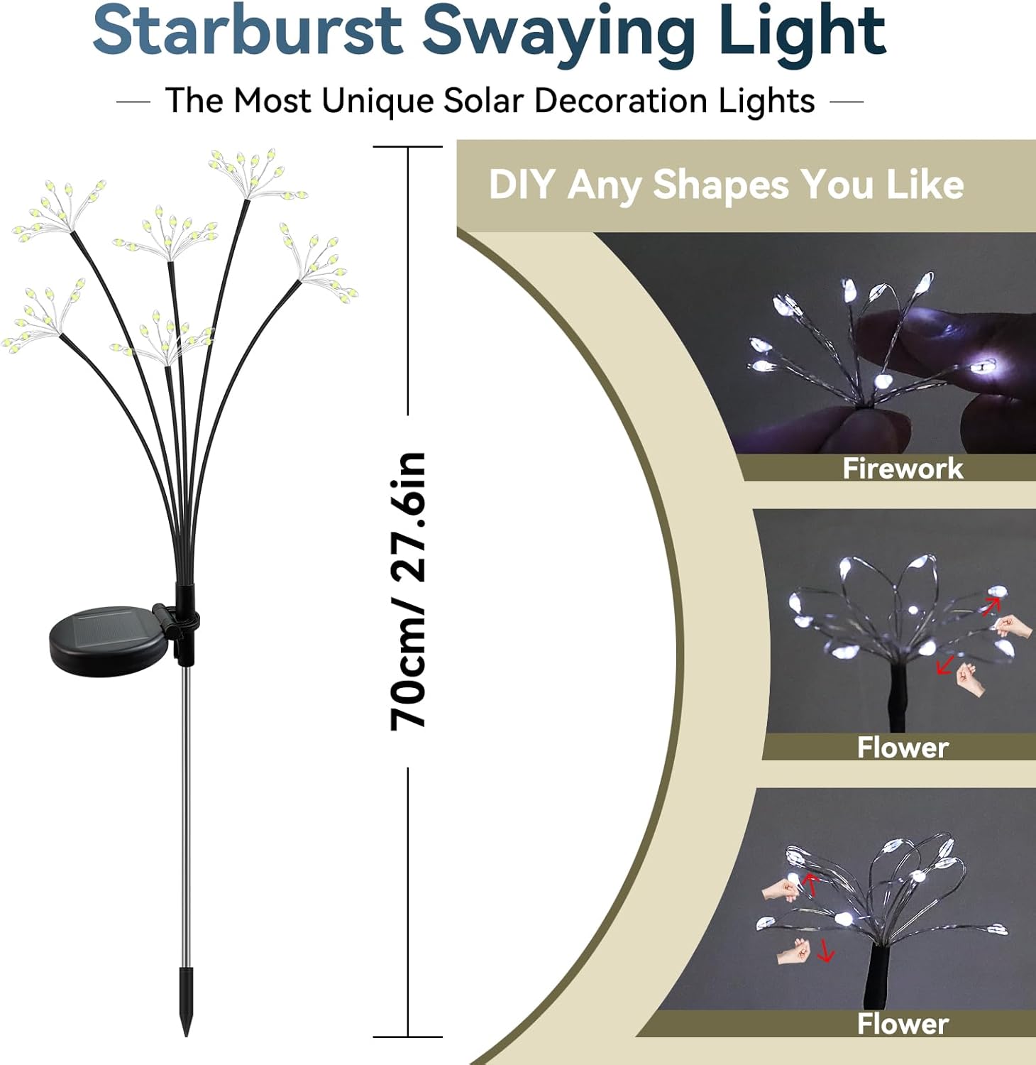 Solar Garden Lights 2 Pack Waterproof Swaying Starburst Light Solar Outdoor Lights for Yard Patio Walkway Pathway Party Wedding Decoration, Unique Gifts for Women, White