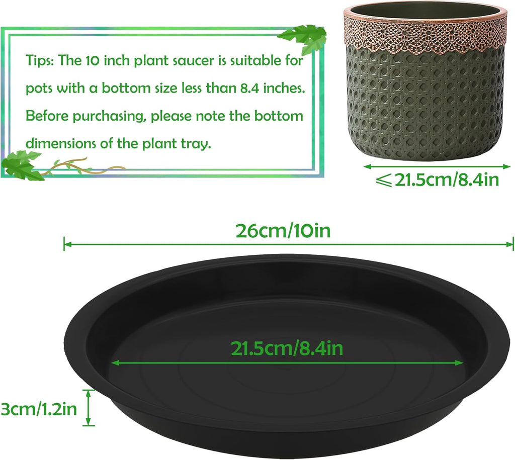 12 Pack 10 Inch Round Plant Saucers for Less 8.4 Inch Pot Indoors Outdoors Plant Trays for Pots Planter Saucer Plastic Plant Drip Tray Planter Water Tray for Potted Plants(Black, 10"(12pcs))