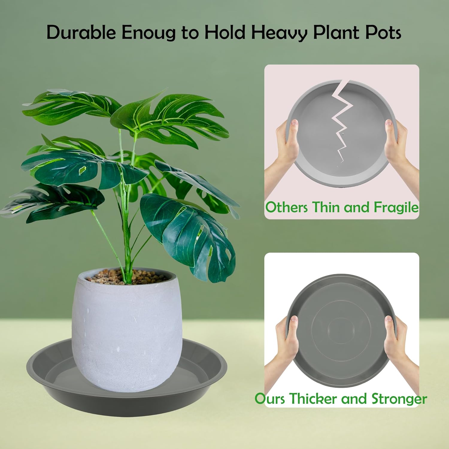 6 Pack 6 Inch Round Plant Saucers for 5 Inch Pots - Indoors & Outdoors Plastic Plant Drip Trays (Gray, 6"(6pcs))