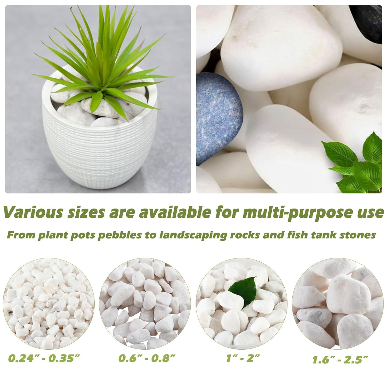 11 Lbs Natural River Rocks for Plants 1.6-2.5 inches Large White Landscaping Garden Stones White Aquarium Gravel Decorative Pebbles for Indoor Outdoor Planters Home Decor