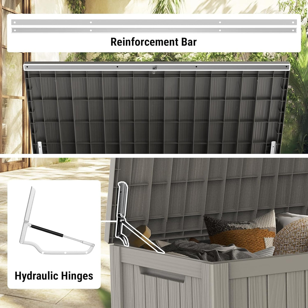 Mars Villa 180 Gallon Outdoor Storage Box, Large Resin Deck Box Waterproof, Storage Bin for Outside Patio Furniture Cushions, Pool Supplies, with Hydraulic Hinge, UV Resistant and Weatherproof, Greige