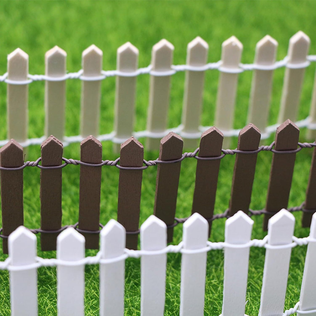 35 Inches Mini Fairy Garden Fence DIY Small Wood Decorative Picket Fence Micro Landscape Miniature Ornaments for Dollhouse, Crafts, Diorama Project, Plant Pot (White(2 PCS))