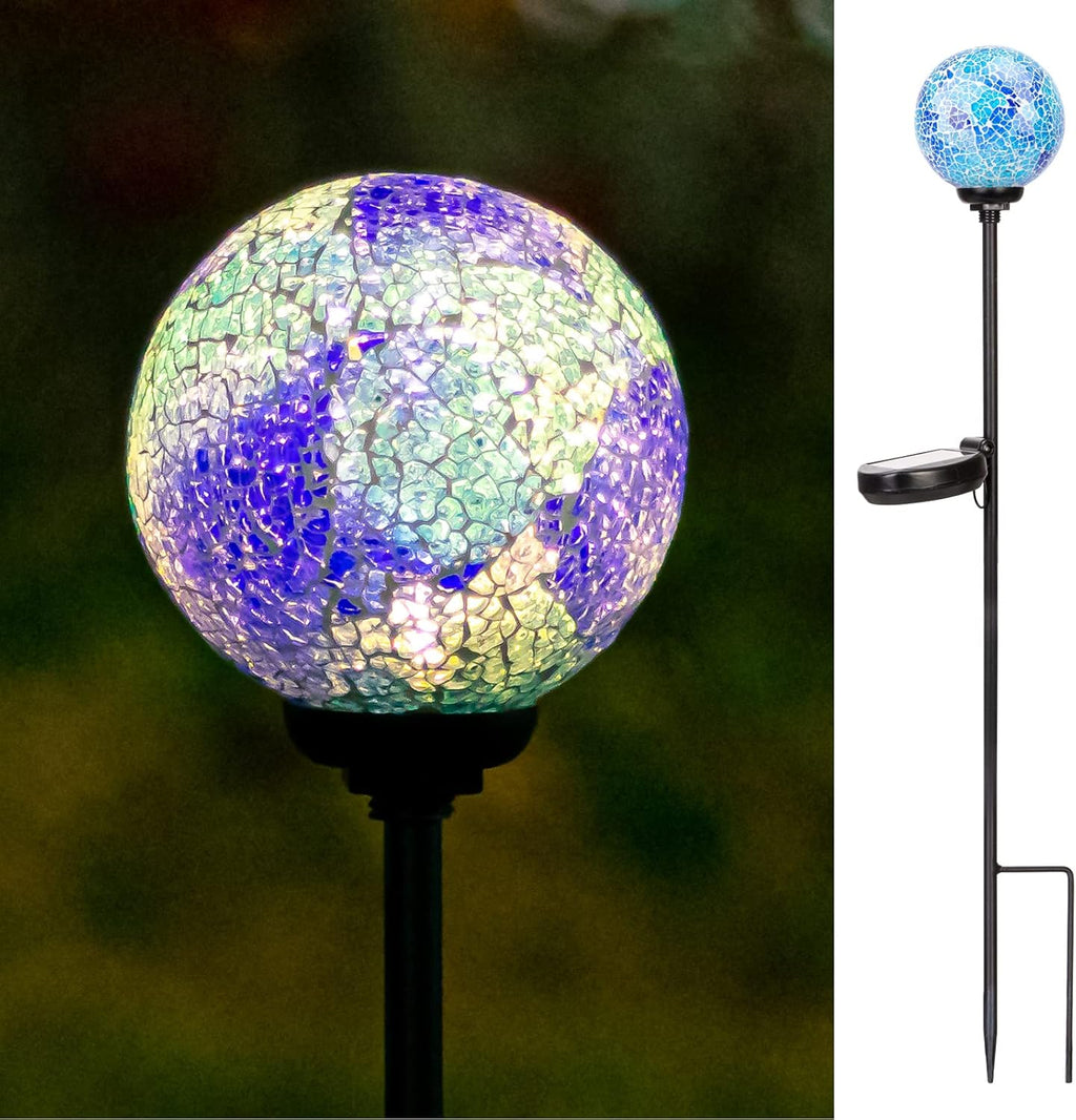 VCUTEKA Solar Lights Outdoor Decorative - Mosaic Solar Garden Stakes Light Waterproof LED Light for Landscape Lawn Patio Yard Decoration, Blue, 1 Pack