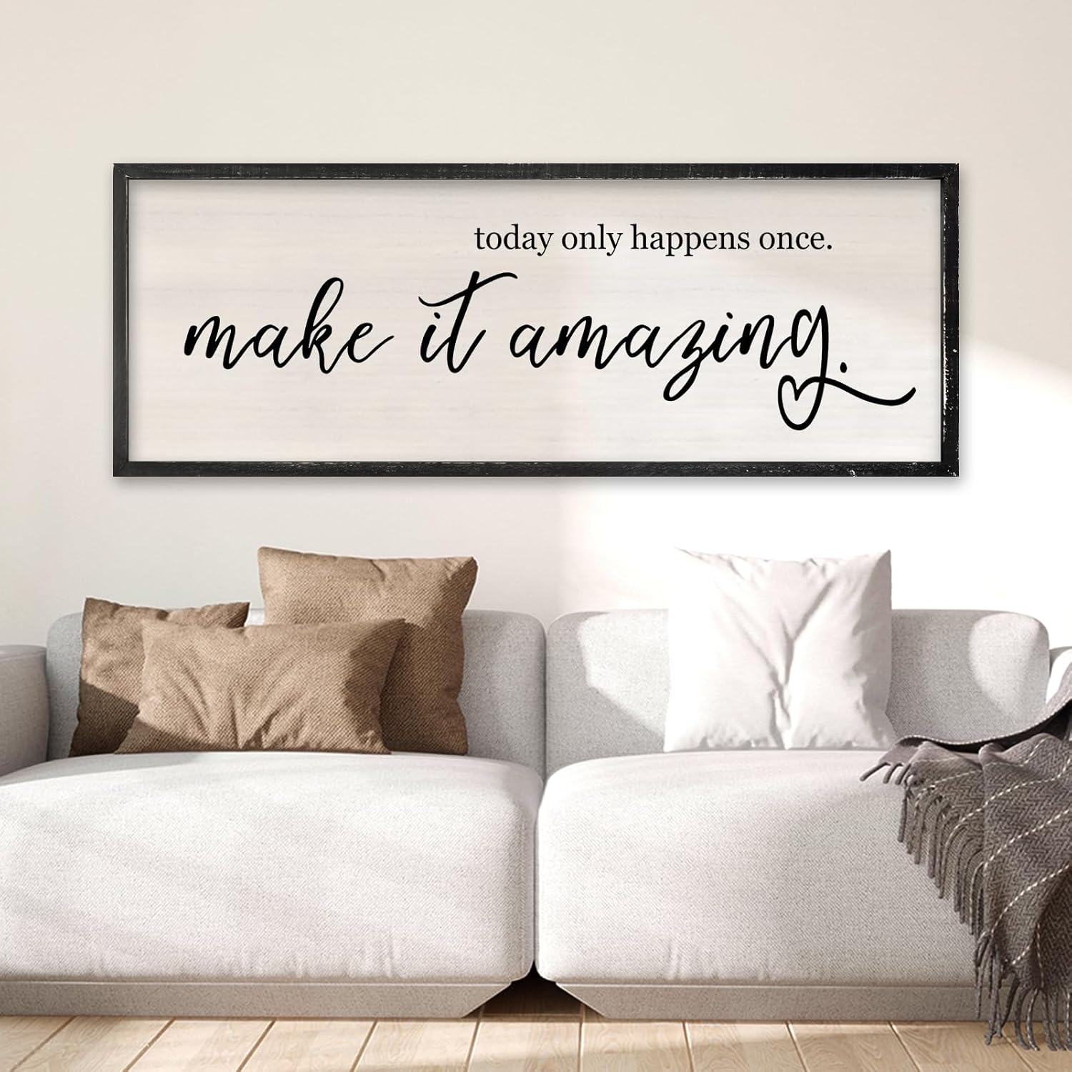 Today Only Happens Once Make It Amazing Wall Art Decor 32x12 Inch Large Inspirational Quote Sign Rustic Living Room Vintage Wood Frame Office Motivational Home Wall Hanging (Black)