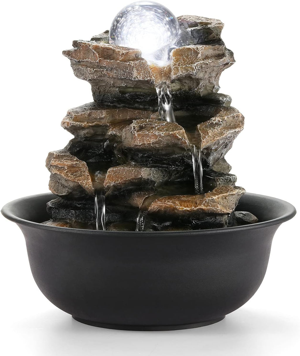 WICHEMI Indoor Fountains Tabletop Fountain Waterfall Fountain Indoor Water Feature Stacked Rocks Feng Shui Zen Meditation Relaxation Desktop Fountain with LED Light for Home and Office Decor(Style 5)