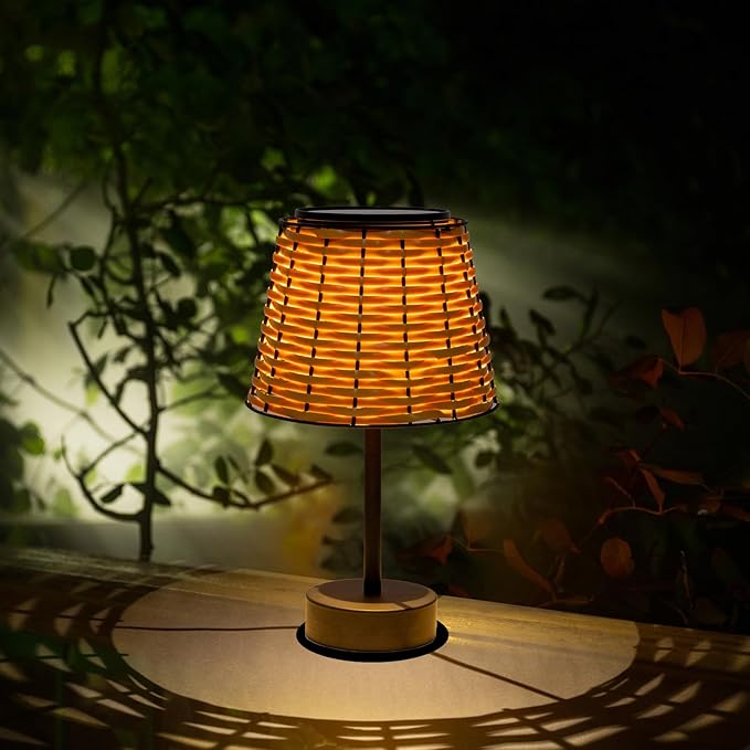 Solar Table Lamps for Outside,Handmade Rattan Woven LED Desk Outdoor Lamp Waterproof Boho Decoration for Garden,Yard,Patio,Porch,Trees,Lawn,Pathway(Austin Natural Brown)