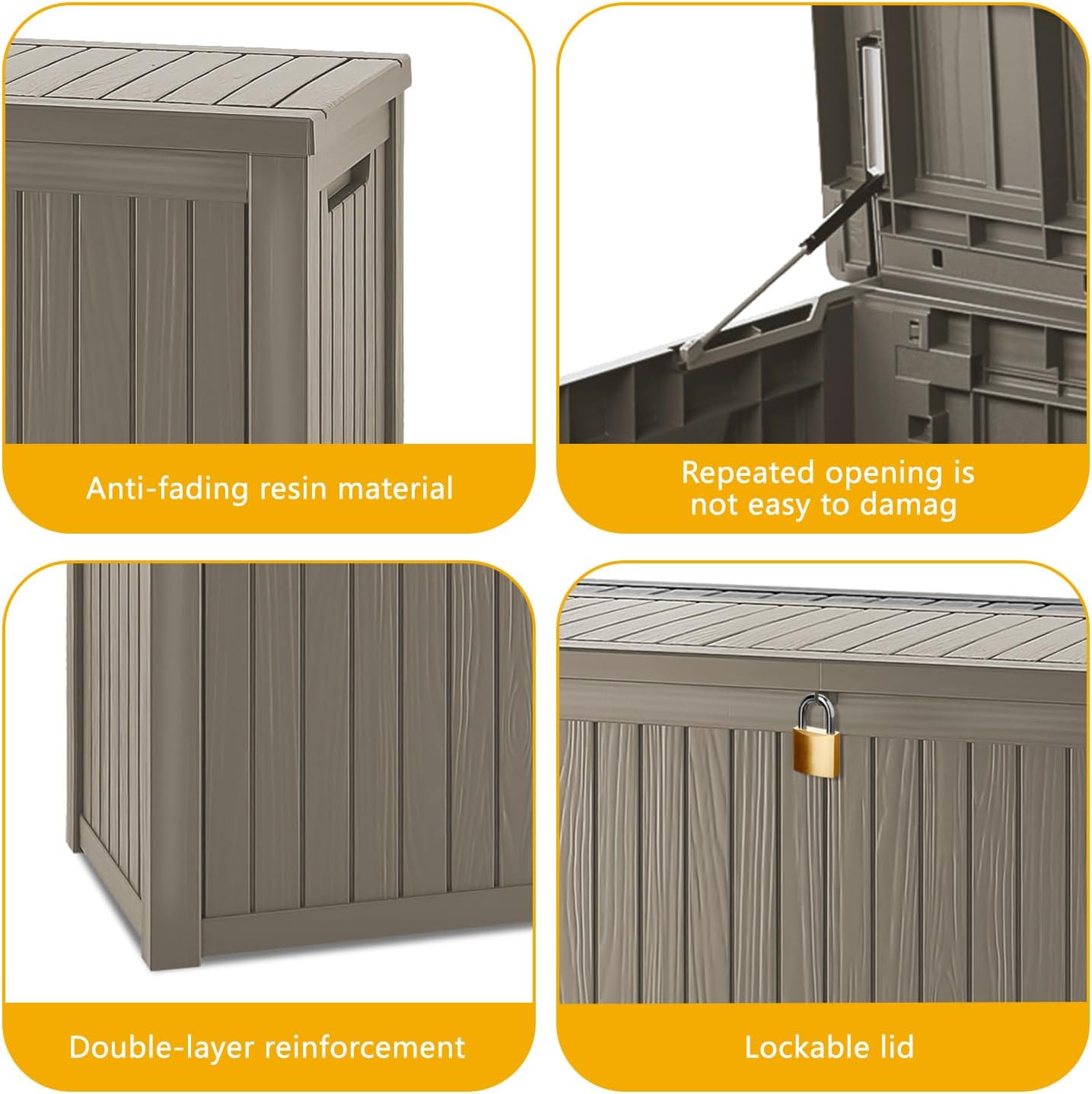 200 Gallon Deck Box, Resin Outdoor Indoor Waterproof Storage Box, Lockable Storage Box With Handle for Patio Furniture - Garden Tools - Brown