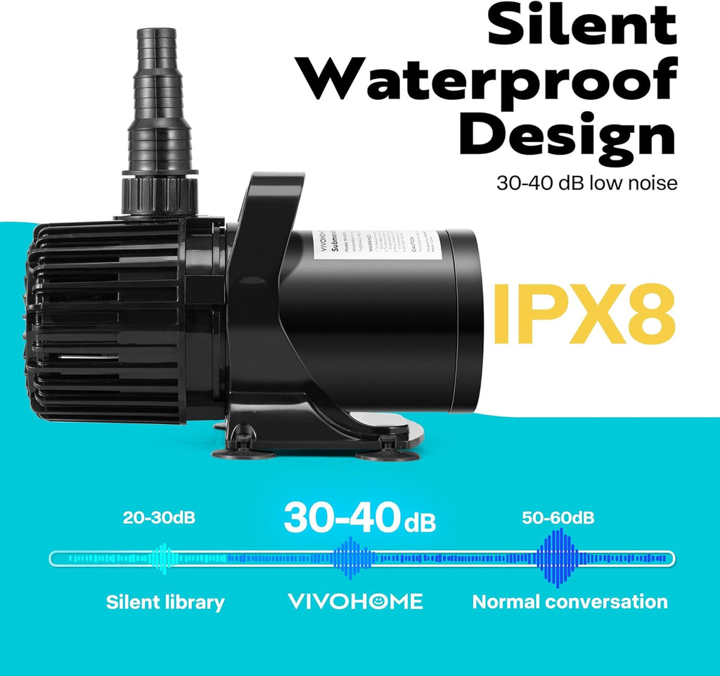 VIVOHOME 100W 1600GPH Submersible Water Pump with 180° Seamless Adjustable Nozzle and Barrier Bag for Koi Pond Waterfall Fountains Fish Tank