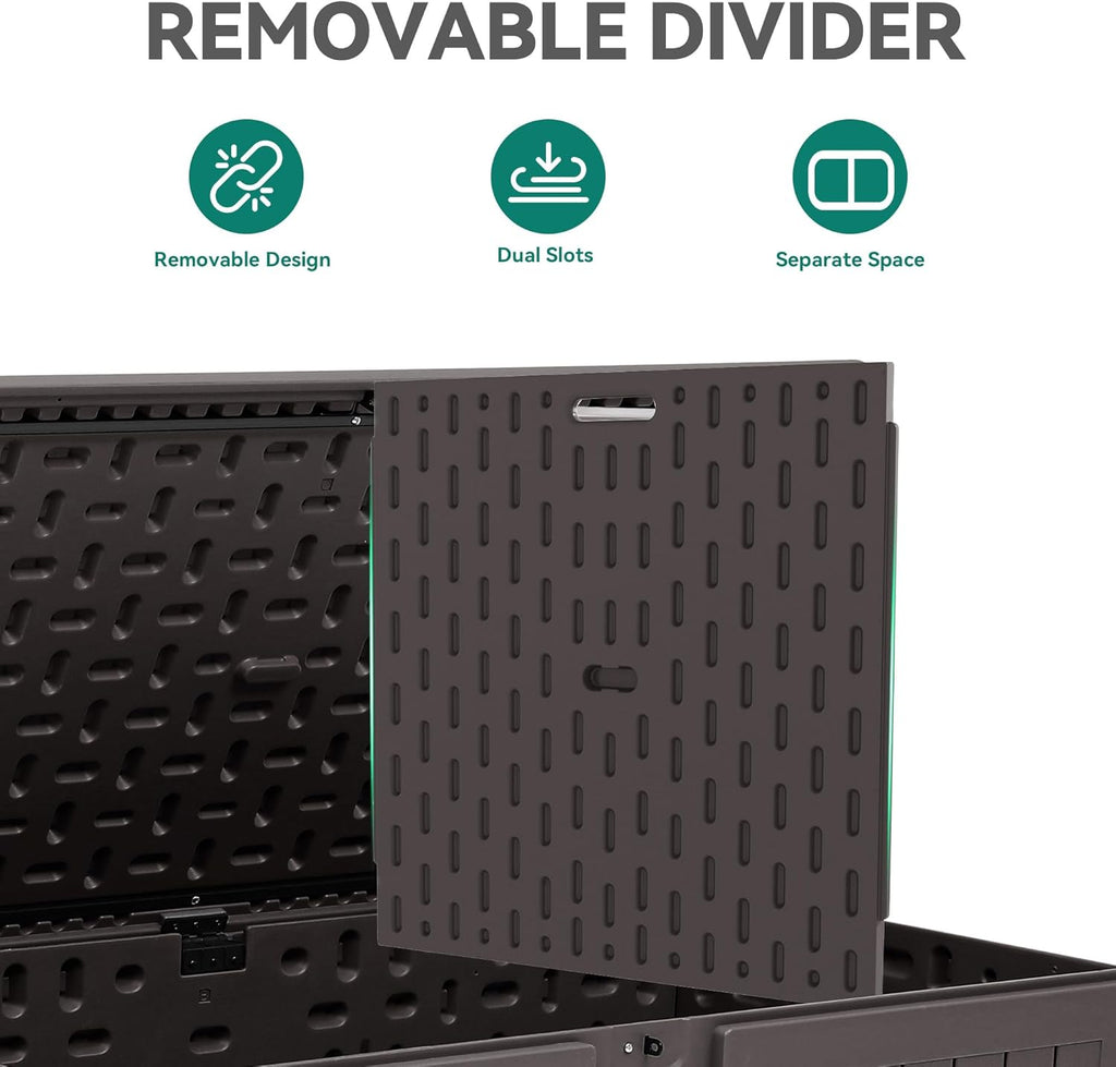 YITAHOME 200 Gallon Double-Wall Deck Box with Divider & Side Handles, Outdoor Large Storage for Patio Furniture Cushions, Garden Pool Accessories, Water Resistant & Lockable