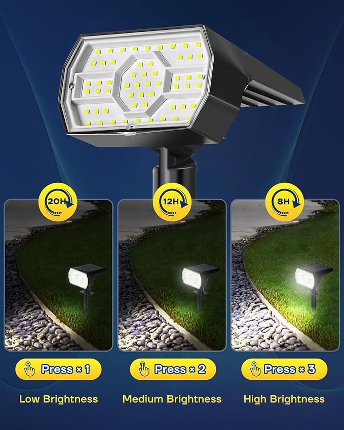 Kaxiida Solar Lights Outdoor Waterproof IP68, 3 Lighting Models Solar Powered Spot Lights Outdoor, 56LED Light Dusk to Dawn for Yard Patio Garden Pathway Landscape Lighting
