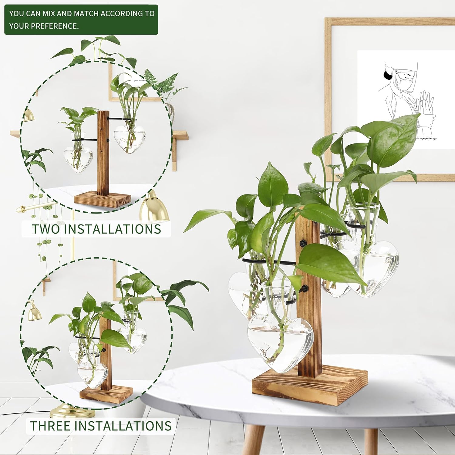 Plants Propagation Stations Plant Terrarium Kit Glass Planters for Indoor Plants House Plant Accessories Gift for Women - 4 Love Bulb Vase