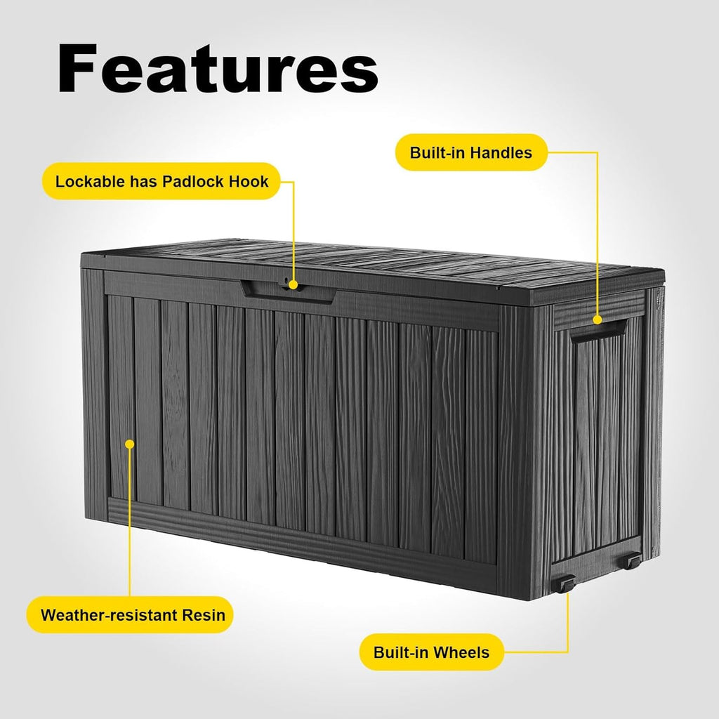 75 Gallon Waterproof Outdoor Storage Box,Resin Deck Box,Lockable Outside Storage Box Container for Patio Furniure,Garden,Pool Tools (75 Gallon,Black)