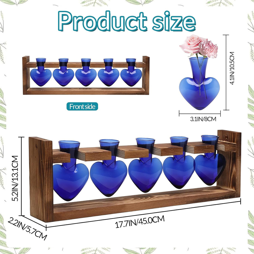 Plant Terrarium Hanging Propagation Stations Gift for Women Air Plants Holder with Wooden Stand Heart Glass