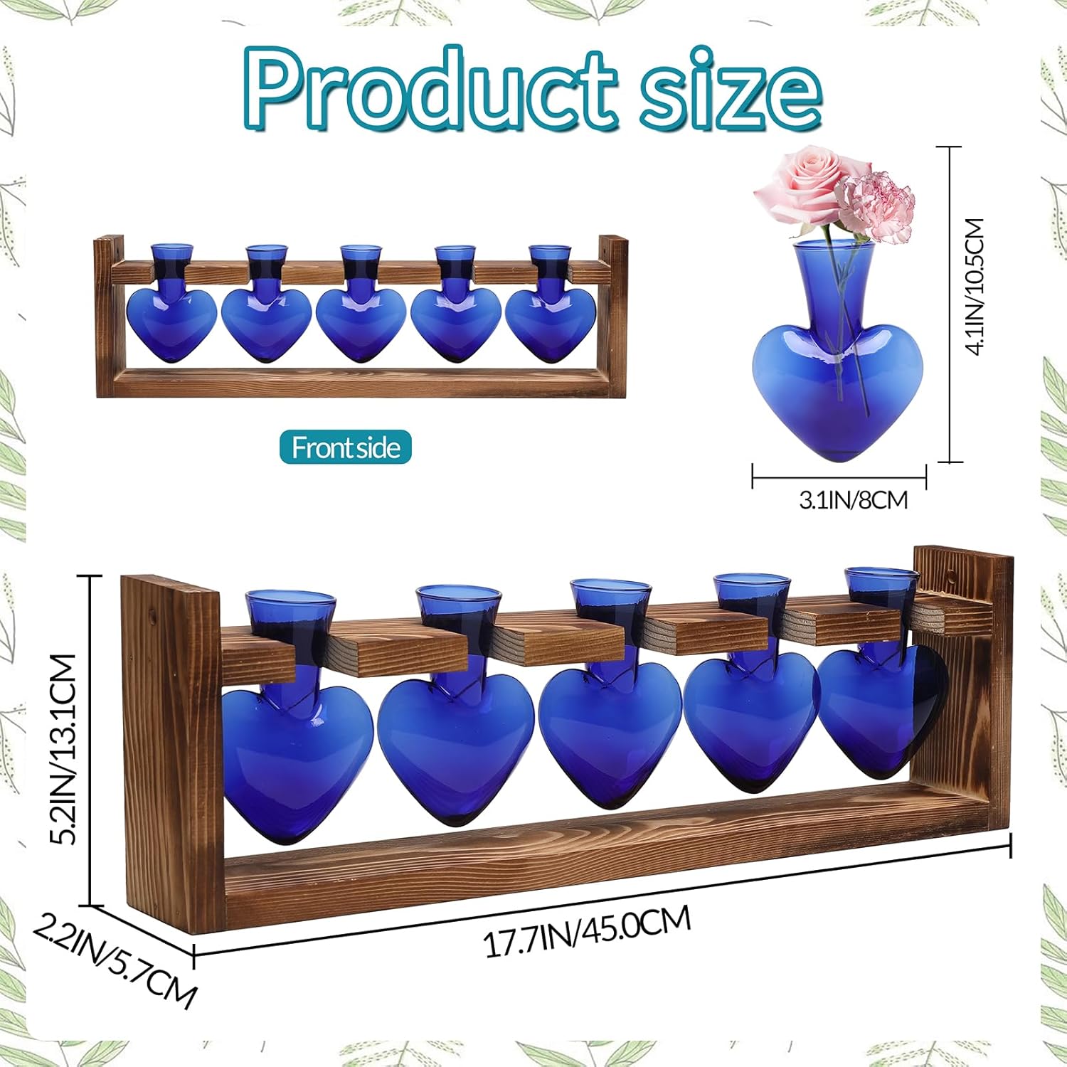 Plant Terrarium Hanging Propagation Stations Gift for Women Air Plants Holder with Wooden Stand Heart Glass