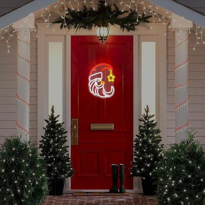 Moon Christmas Santa Neon Sign,Cute Anime Neon Light,Moon Star Neon Sign for Wall Decor,Red Christmas Hat USB Neon Light Sign for Party Store Living Room Bar Door Kids Bedroom Christmas Gift