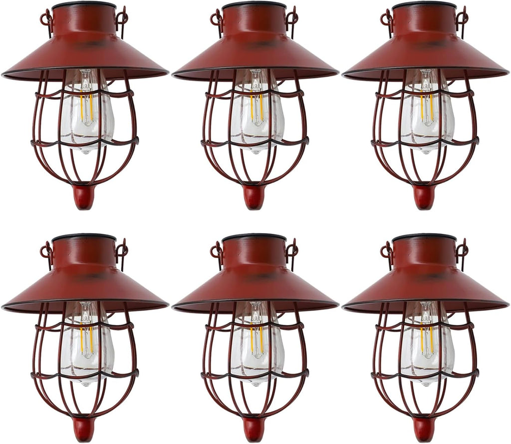 YAKii 6 Pack Solar Lantern Hanging Waterproof Outdoor Metal Solar Lamp with Warm White Light Decorate for Yard Garden Pathway Patio Porch (Red)