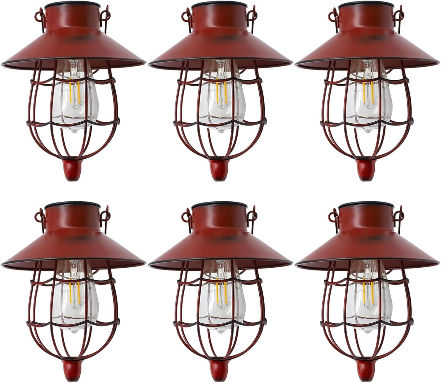 YAKii 6 Pack Solar Lantern Hanging Waterproof Outdoor Metal Solar Lamp with Warm White Light Decorate for Yard Garden Pathway Patio Porch (Red)