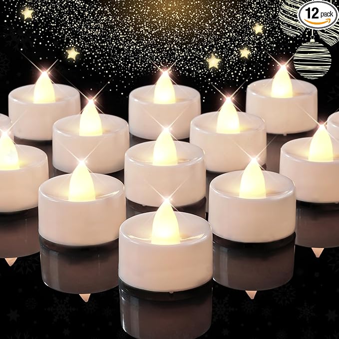 BEICHI Flameless Candles, 12Pack Battery Operated Candles, LED Tea Lights Candles Battery Operated, Flickering Fake Candles for Wedding Halloween Christmas Diwali- Warm White