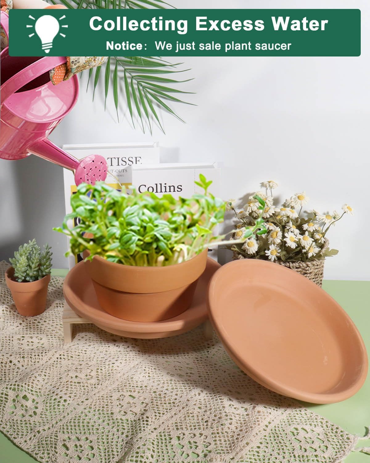 vensovo 11 Inch Terracotta Plant Saucer Pots Tray - 3 Pcs Round Planter Saucers for Indoor & Outdoor Plants, Large Clay Trays Perfect for 10,10.5,11 Inch Flower Pot