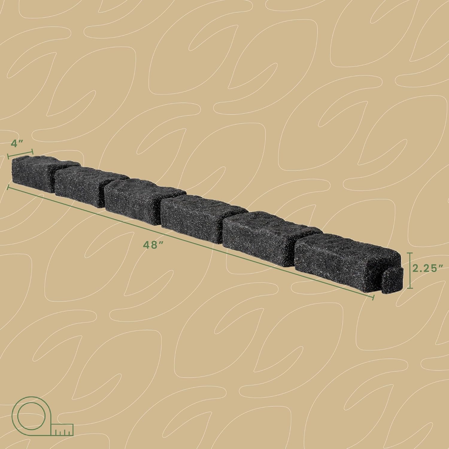Beuta Landscape Edging | Garden Edging Border | Faux Stone Bricks for Lawn edging, Flower beds, Pathways & Yard Edging– 4 Packs | Each Section Has 6 Bricks 48"L x 4"W x 2.25"H | 12 Spikes |Charcoal