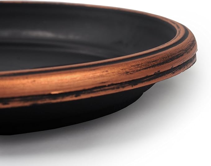 11" Decorative Heavy Duty Tray/Saucer (2 Pack) Rustic Medieval/French Country Look, Pot/Planter Base for Indoor/Outdoor Decor Use. Long Lasting, Reusable Light Weight (11 inches, Copper)