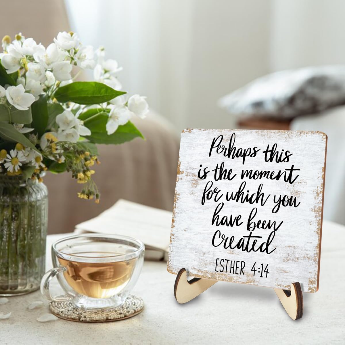 Motivational Wood Sign Rustic Desk Decor Home Farmhouse Office Decor Work Table Desk Accessories Decorative Christian Religious Bible Verse Faith Decorations Office Supplies Bedroom Cubicle Decor