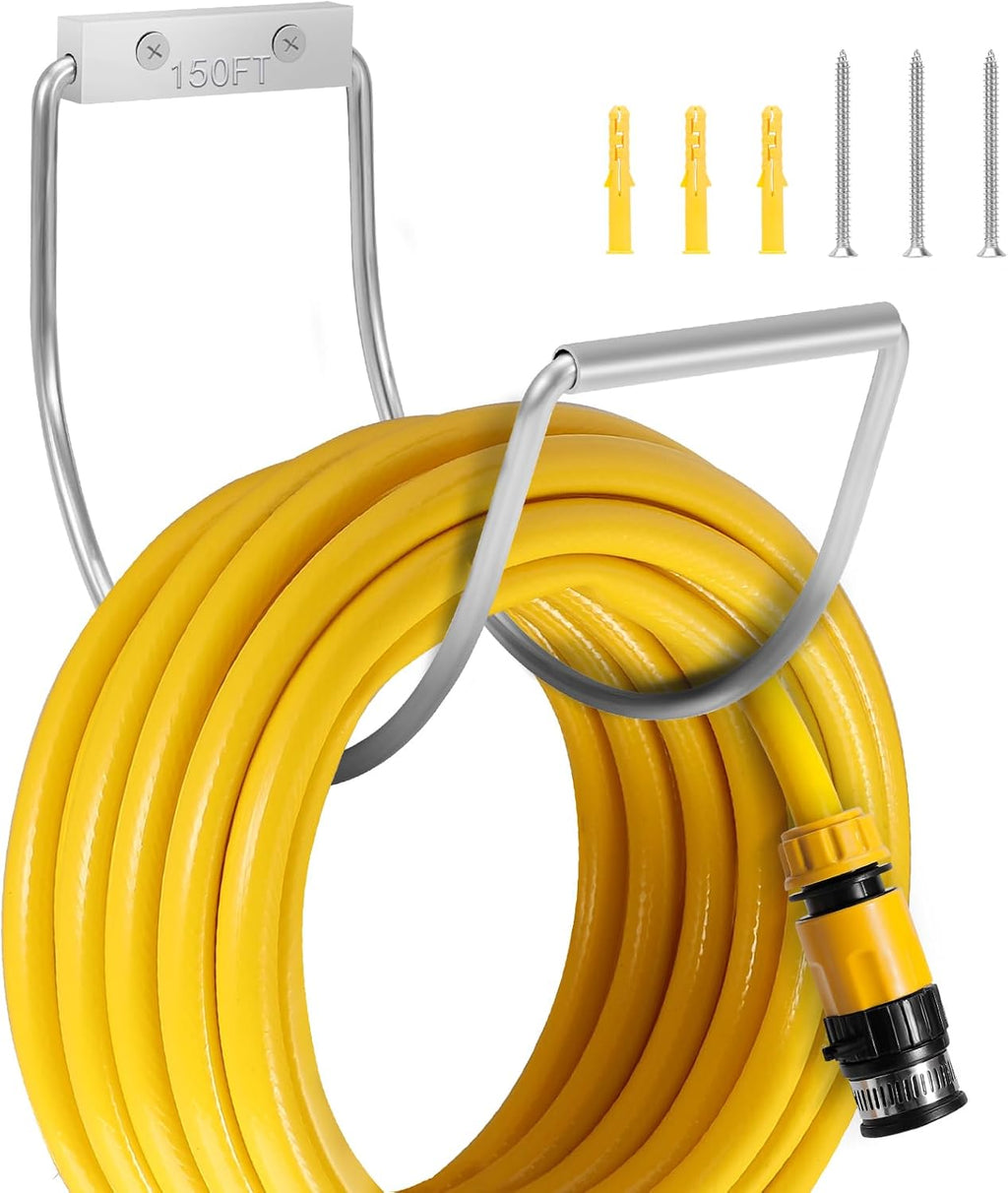 Garden Hose Holder Water Hose Hanger Wall Mounted,304Stainless Steel Solid Hose Hook Holds Up to 150Ft Garden Hose, Expandable Hose, Water Hose - Chrome