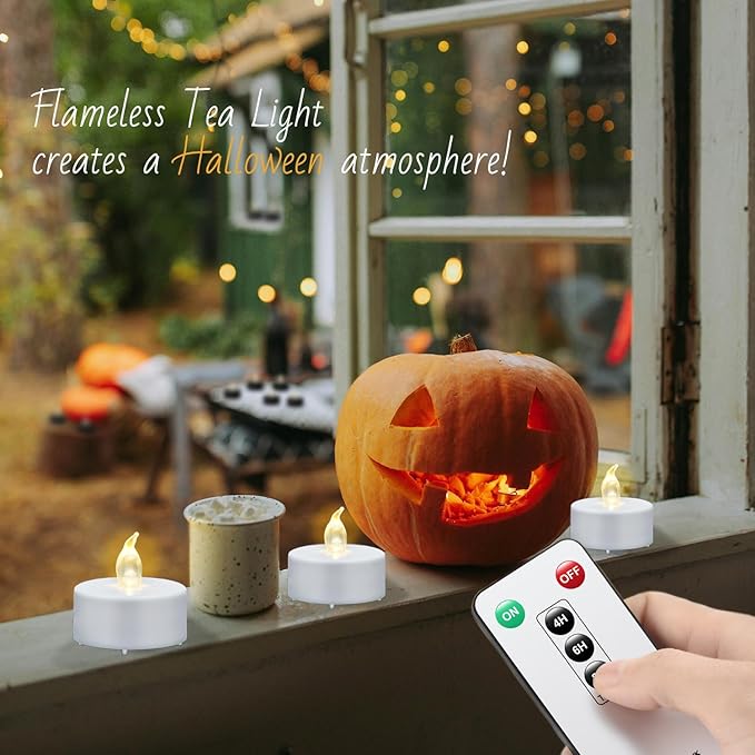 Tea Light Candles with Remote Control,50pack Flickering Flameless LED Candle,Long Lasting 400+Hours,Battery Operated with Timer for Home Decoration Seasonal &Festival Celebration WarmYellow