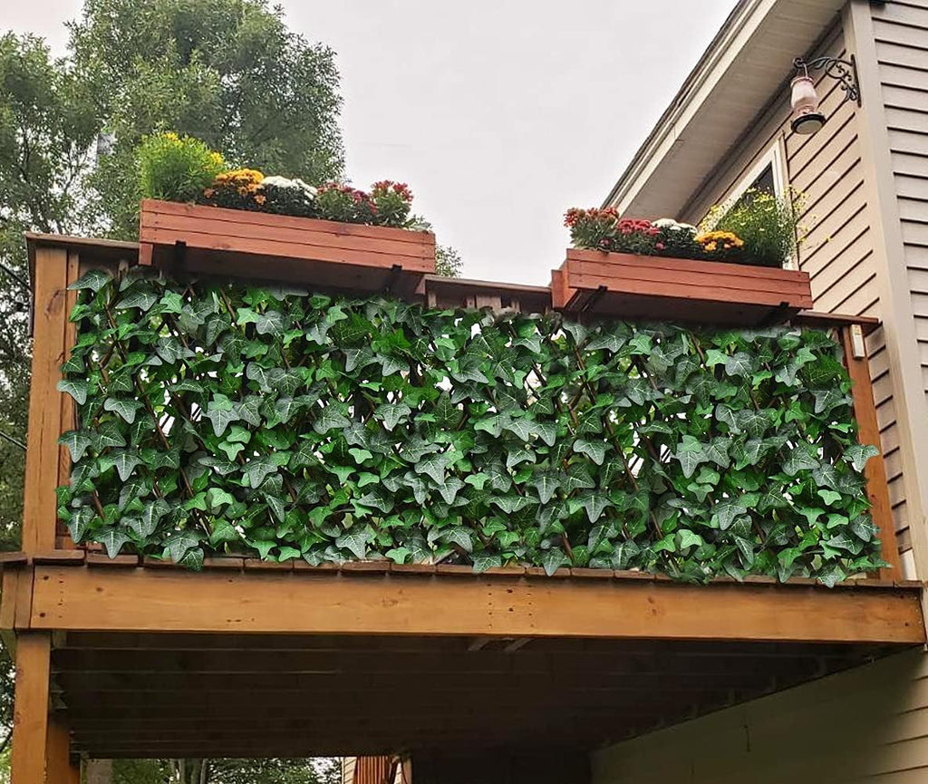 Expandable Fence Privacy Screen for Balcony Patio Outdoor,Decorative Faux Ivy Fencing Panel,Artificial Hedges (Single Sided Leaves) (2, Green-Ivy)