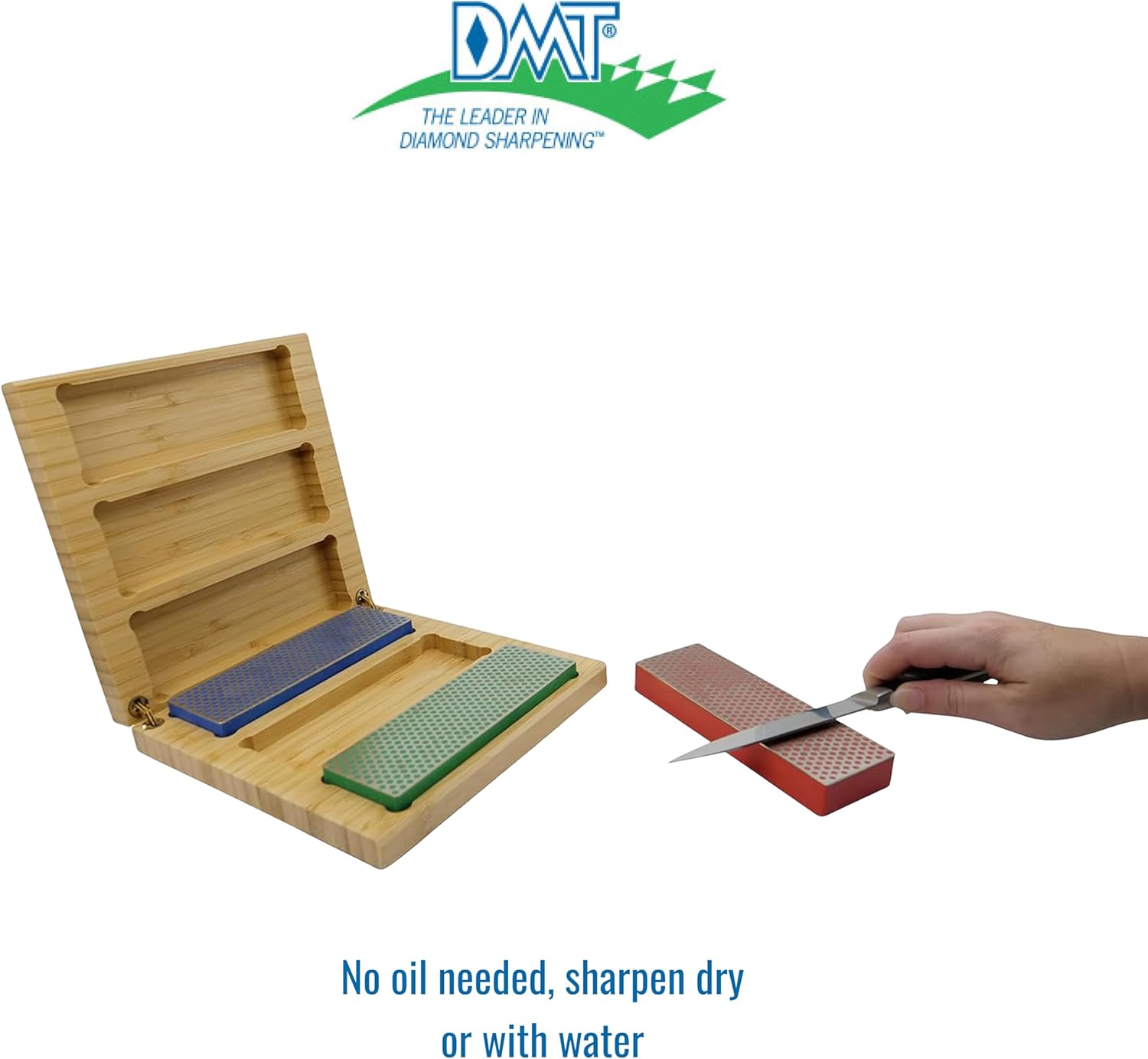 DMT W6EFC Deluxe Diamond Whetstone Knife Sharpening Kit with Wood Box, Set of 3 Sharpening Stones, 6" x 2"