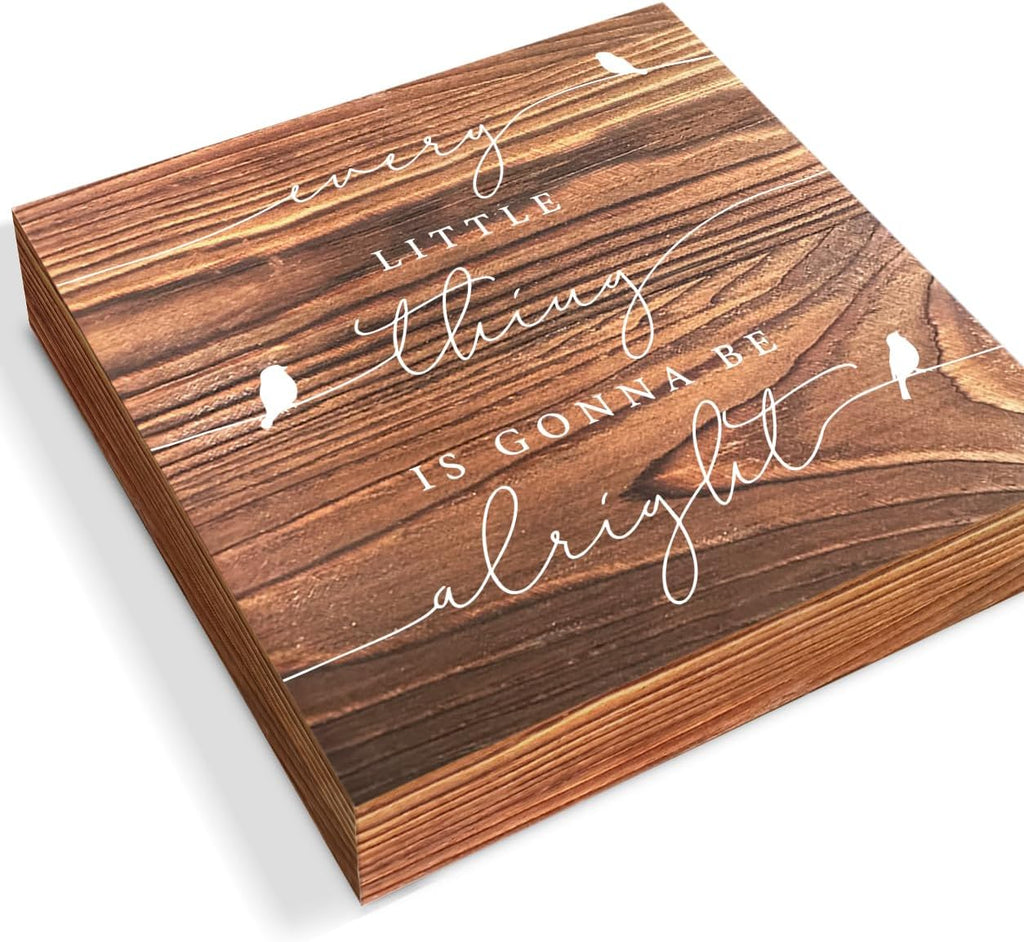 Every Little Thing is Gonna Be Alright Birds Wooden Box Sign Farmhouse Wood Box Sign Spring Art Blocks Desk Shelf Tabletop Home Decor 5 X 5 Inch (burlywood)